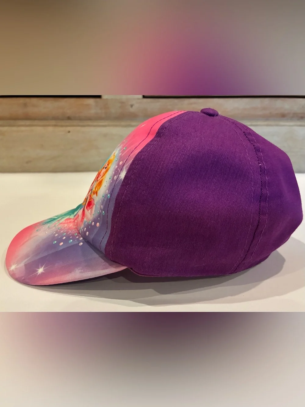 Disney Princess Girls Baseball Cap Rapunzel Ariel Aurora Purple Pink Adjustable